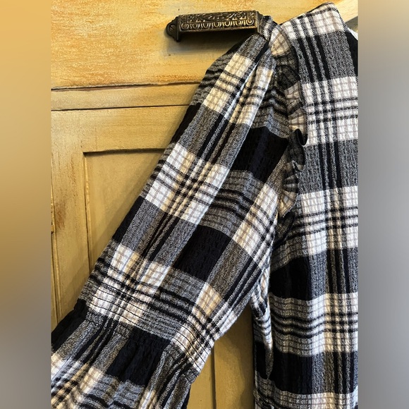 NWT 1.STATE Smock Detail Plaid Long Sleeve Minidress M - Picture 5 of 10